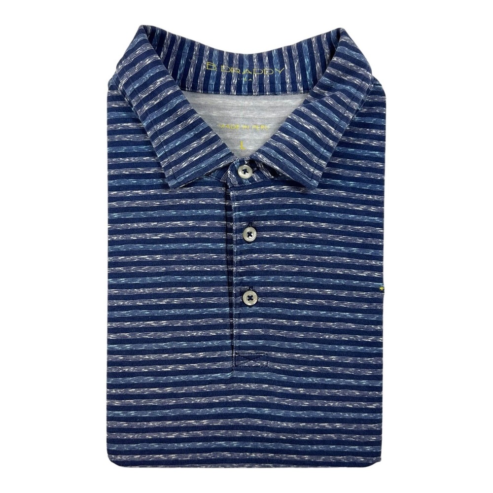 B.Draddy Mens Pima Cotton Striped Golf Polo Shirt Blue Size Large